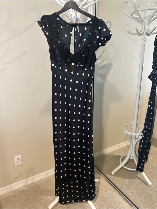 Free People Dresses & Skirts - Free People Black Polka Dot Maxi Dress with Lace Trim